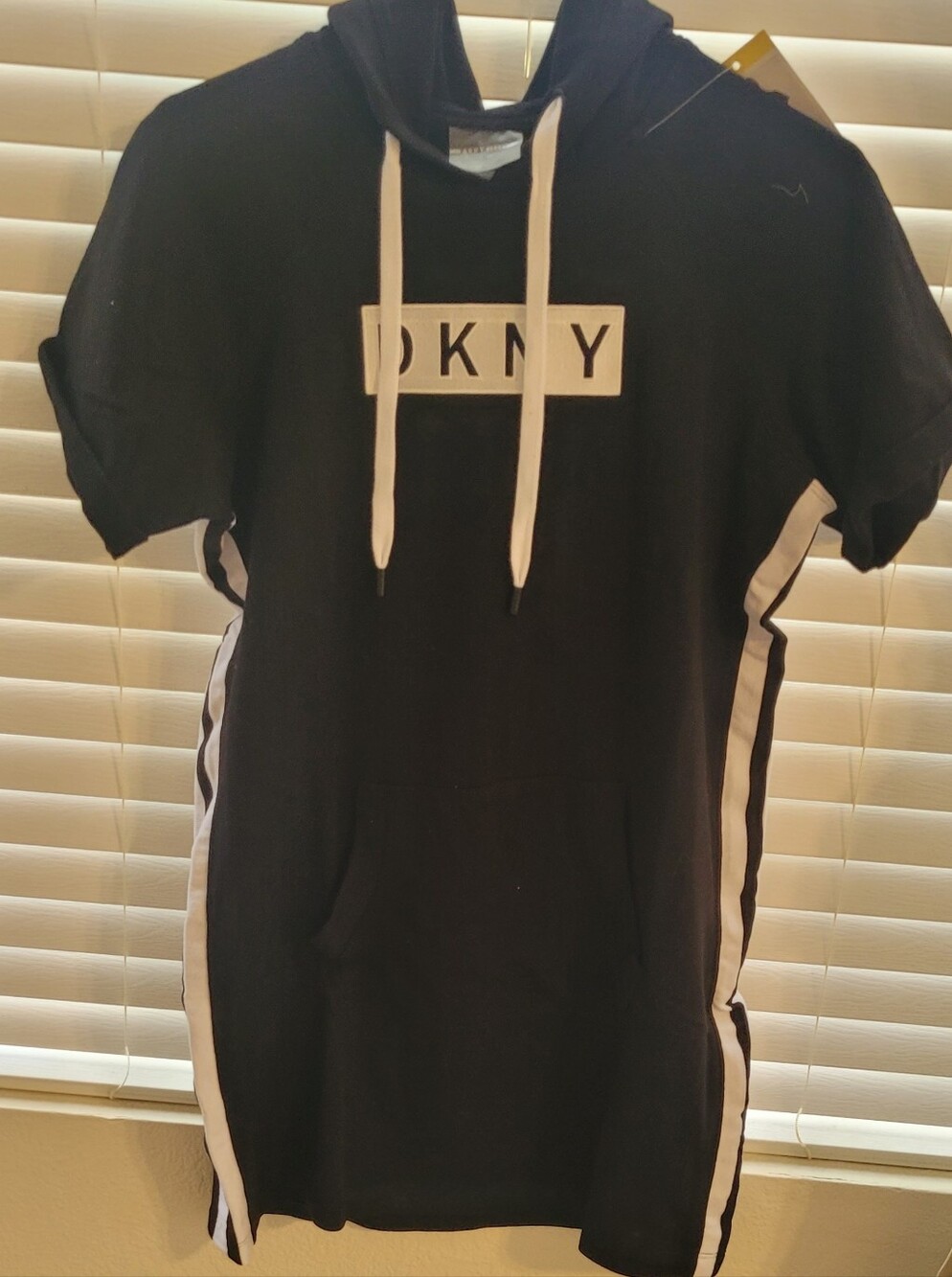 DKNY Sport Hoodie Dress Black Logo Short Sleeve Knit Athleisure Size Small NWT - Picture 6 of 10